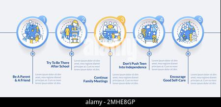 Peaceful teen parenting tips circle infographic template Stock Vector