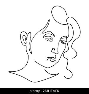 Girl face portrait or avatar, outline drawing or lineart Stock Vector