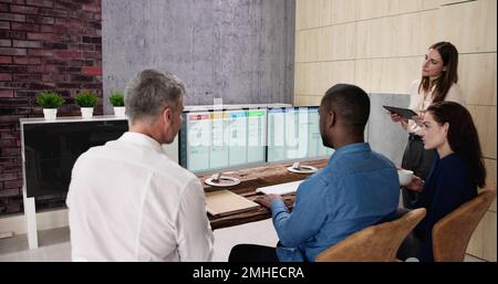 Digital Scrum Agenda Schedule And Gantt Chart Software Stock Photo