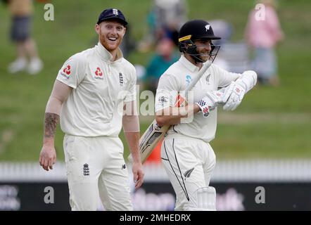 England's Ben Stokes shares a joke with New Zealand's Trent Boult during  day three of the First LV= Insurance Test Series at Lord's Cricket Ground,  London. Picture date: Saturday June 4, 2022