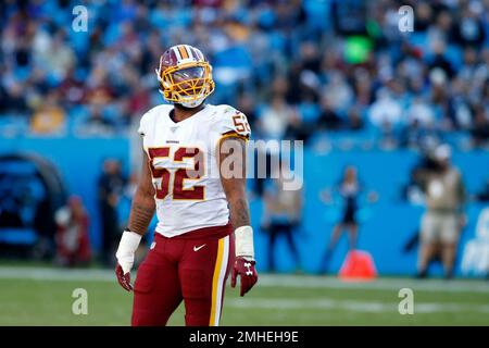 Washington Redskins linebacker Ryan Anderson (52) looks at a replay during  the second half of an NFL football game against the Carolina Panthers in  Charlotte, N.C., Sunday, Dec. 1, 2019 Andserson was