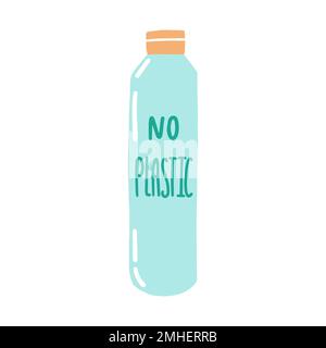 Reusable eco water bottle doodle illustration Stock Vector