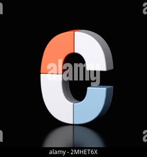 3d letter C plastic orange and blue from alphabet isolated in a black background. Hi tech metallic font character design illustration, text minimal st Stock Photo