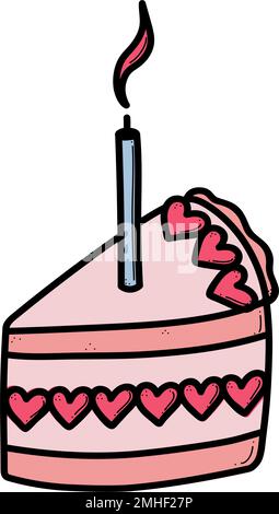 Doodle sweet cake with hearts vector illustration. Cute romantic Valentines day hand drawn cupcake isolated on white. Stock Vector