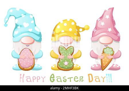 Cute cartoon gnomes with cookies for Easter. Stock Vector