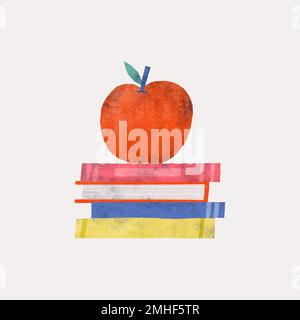 Apple doodle on a pile of books vector Stock Vector