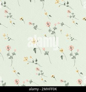 Blooming flower seamless pattern on a green background vector Stock Vector