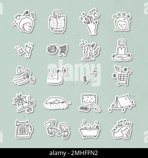Activities at home doodle style sticker vector set Stock Vector