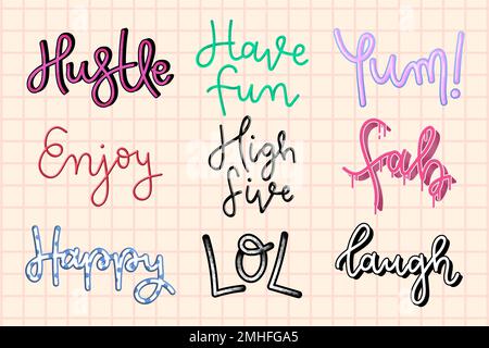 Vector cursive fun words typography set Stock Vector