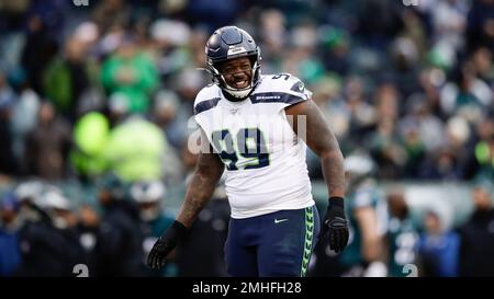 Seattle Seahawks defensive end Quinton Jefferson (99) reacts after the  Carolina Panthers miss a field goal in the second half of an NFL football  game in Charlotte, North Carolina on November 25