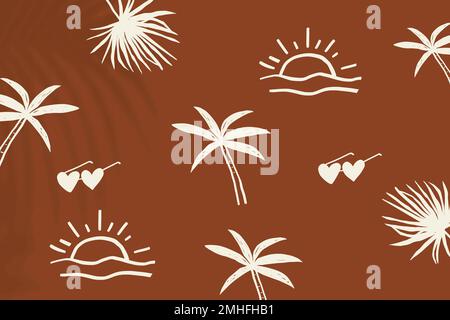 Brown summer vacation background vector with cute doodle graphics Stock Vector
