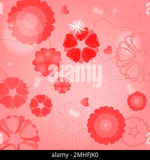 Lovely romantic pattern with abstract pink sparking flowers and gradient background Stock Vector