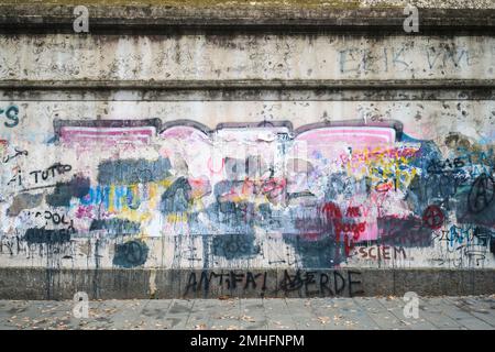 The exterior wall of the Caserma Garibaldi army barracks, covered in ...