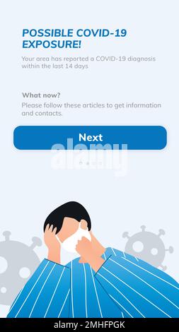 COVID-19 exposure notifications app template vector mobile screen Stock Vector