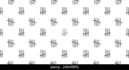 Charcoal tally marks background. Seamless pattern with number 5 symbols. Day counting signs on prison wall. Scrapbooking or wrapping paper, fabric, cloth design. Vector illustration Stock Vector