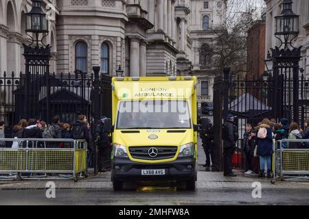 London, UK. 26th Jan, 2023. An ambulance is seen leaving Downing Street. (Photo by Vuk Valcic/SOPA Images/Sipa USA) Credit: Sipa USA/Alamy Live News Stock Photo