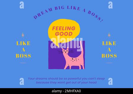 Feeling good phrase vector template with cute cat vintage illustration Stock Vector