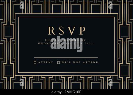 Wedding invitation vector template for social media banner with art deco pattern Stock Vector