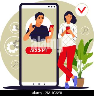 Accept request concept. Accepting friend request. Vector illustration. Flat Stock Vector