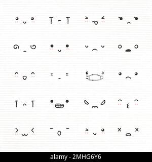 Cute emoticon design element vector with diverse feelings in doodle style set Stock Vector