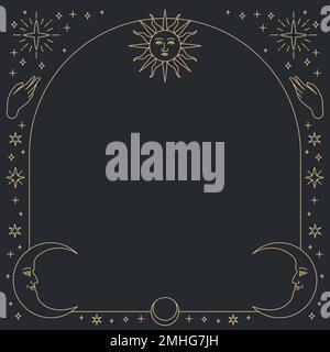 Monoline celestial icons frame vector square frame on black Stock Vector