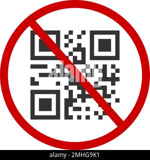 QR code not available icon. Quick responce matrix barcode in red forbidden sign isolated on white background. Entry or login without QR code concept. Vector flat illustration Stock Vector
