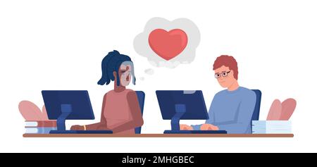 Young woman falling in love with colleague semi flat color vector characters Stock Vector