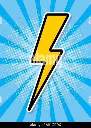 Pop art poster. Yellow lightning on a blue background. vector illustration. Stock Vector