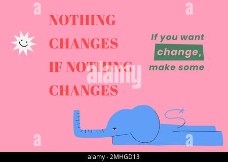 Cute motivational quote vector template with lazy elephant illustration Stock Vector