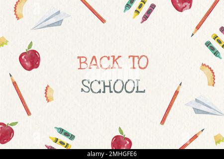 School stationery editable template vector in watercolor back to school banner Stock Vector