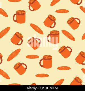 Cups and saucers bright seamless pattern. Tea, tea shop, coffee. Wallpaper, wrapping paper fabric Stock Vector