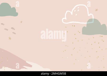 Winter season background vector in pastel pink with doodle mountain illustration Stock Vector