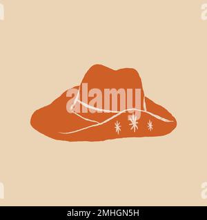 Cowboy hat logo vector hand drawn illustration in orange Stock Vector