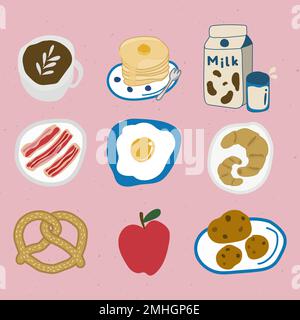 Cute food doodle sticker set  vector Stock Vector