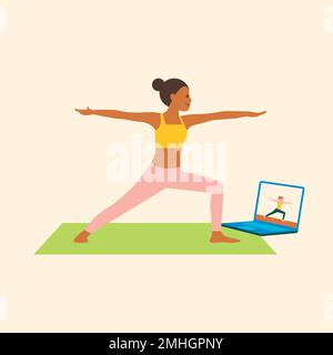 Online yoga class vector character flat graphic Stock Vector