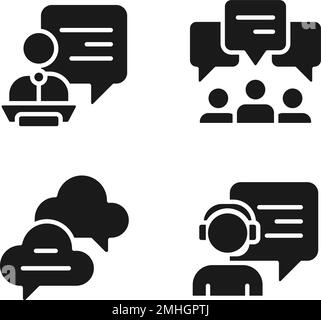 Speech bubbles in different spheres black glyph icons set on white space Stock Vector