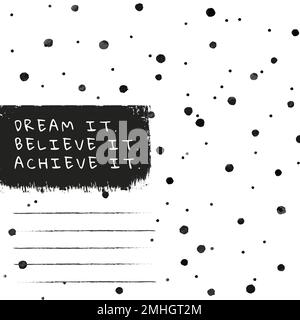 Background of polka dot vector ink brush pattern with motivational message Stock Vector