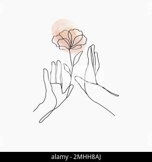 Minimal line art hands vector floral beige pastel aesthetic ...