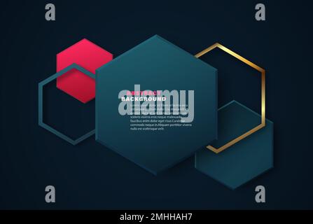 Abstract geometric background made of hexagons with gold line elements vector abstract background, 3D abstraction vip luxury style, stylish elegant Stock Vector