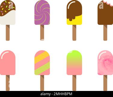 Set of various cartoon ice cream drawn in colorful flat style Stock Vector