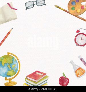 Education frame vector of classroom essentials in watercolor Stock Vector