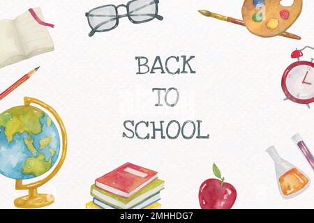 School stationery editable template vector in watercolor back to school banner Stock Vector
