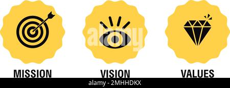 Mission, vision and values of company with text. Web page template. Modern flat design. Vector illustration Stock Vector