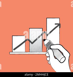Bar chart vector for business growth doodle orange illustration Stock Vector