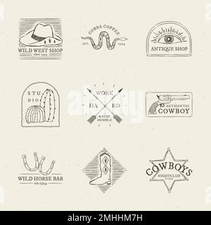 Cowboy themed logo vector collection Stock Vector