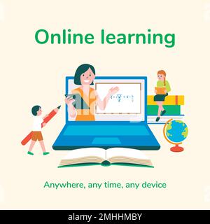 Online learning editable template vector for social media posts education in the new normal Stock Vector