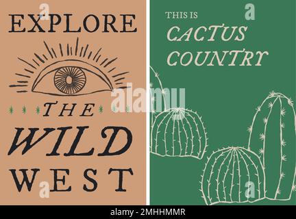 Cowboy themed poster template vector with editable text set Stock Vector