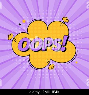 Comic speech bubble with expression text oops. Vector bright dynamic cartoon illustration in retro pop art style isolated on purple background. Vector Stock Vector