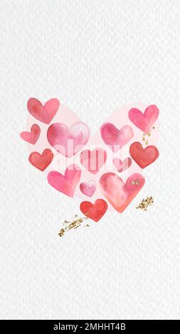 Red heart watercolor phone background vector Stock Vector