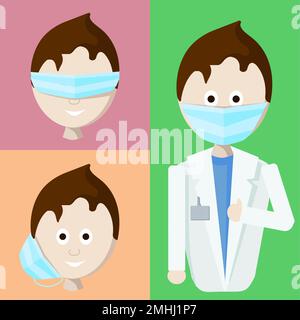 Medical mask and its proper use Stock Vector